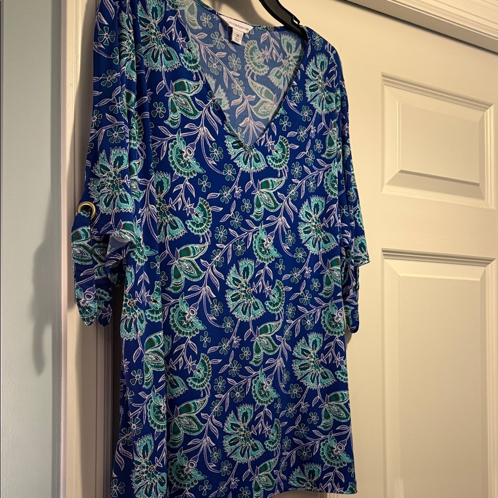 Liz Claiborne Vibrant Blue and Green Patterned Top Size 2X